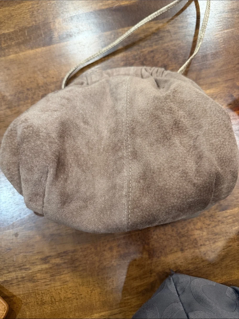 Two-Tone Leather & Suede Drawstring Crossbody Bag - Brown/Cream vintage hobo